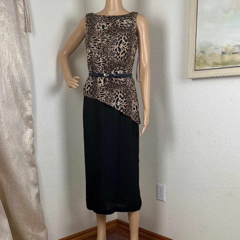 Vintage Sheri Martin Leopard Print asymmetrical Top with Black Skirt Dress